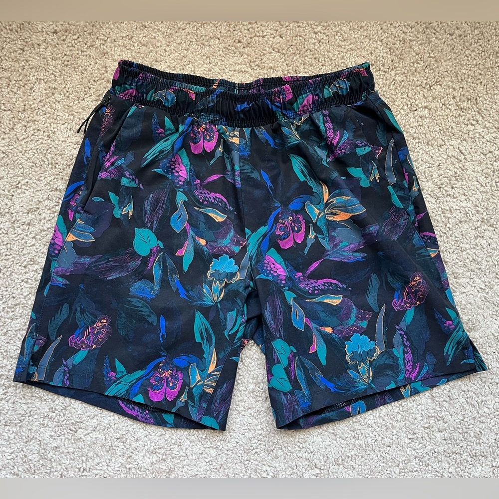All In Motion Men's Hybrid Quick Dry Swim Shorts Black Floral